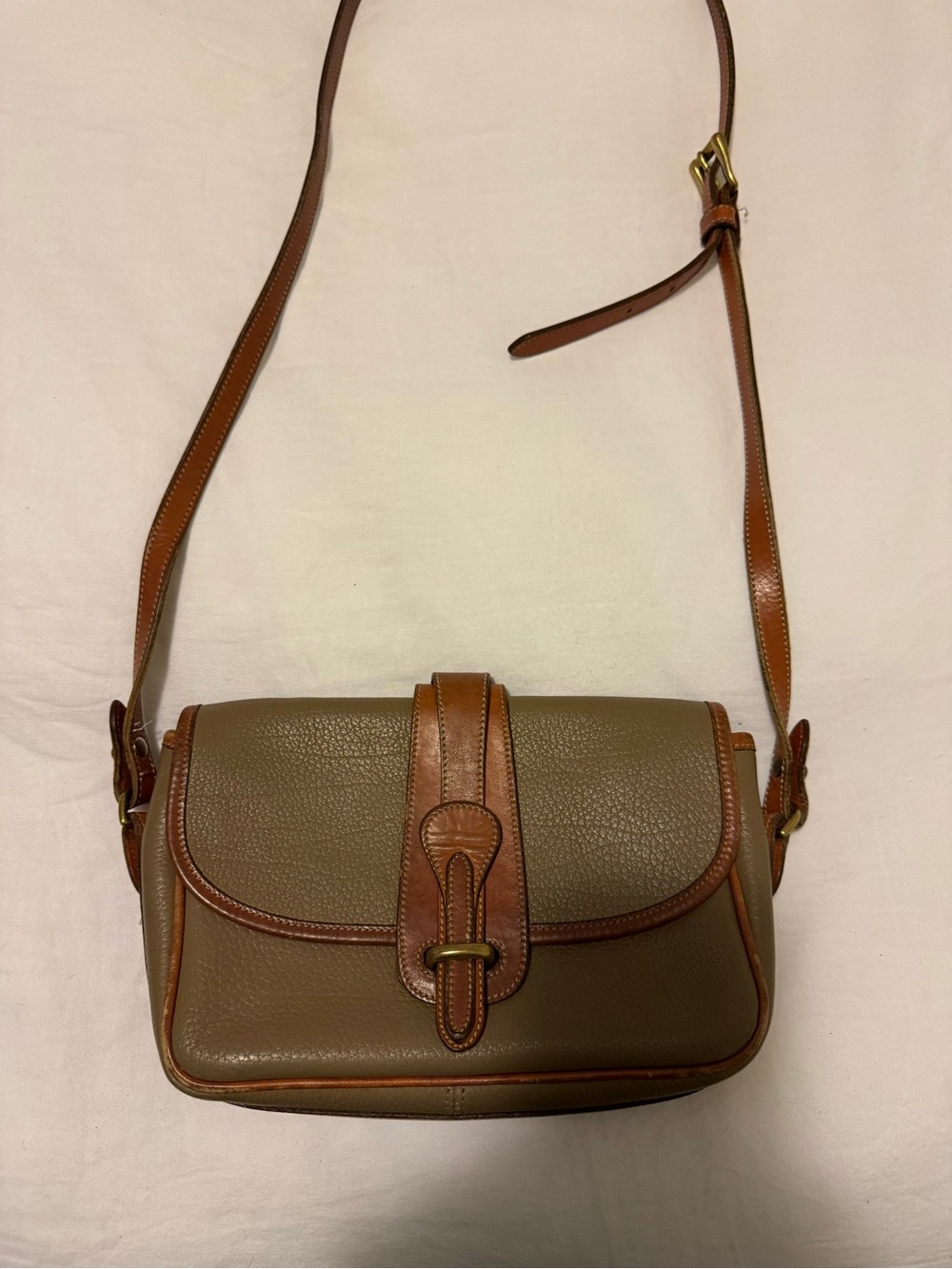Vintage Dooney & Bourke Olive and Brown Pebbled Leather Crossbody